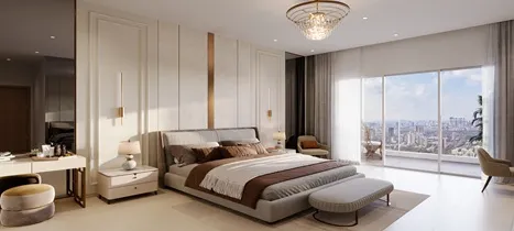 L&T Ahana — Bedroom Interior With Skyline View, Malad East